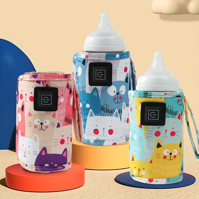 Portable Heated Bottle Warmer for Babies - Fast, Safe & Adorable Cat Print | Must-Have for Parents!