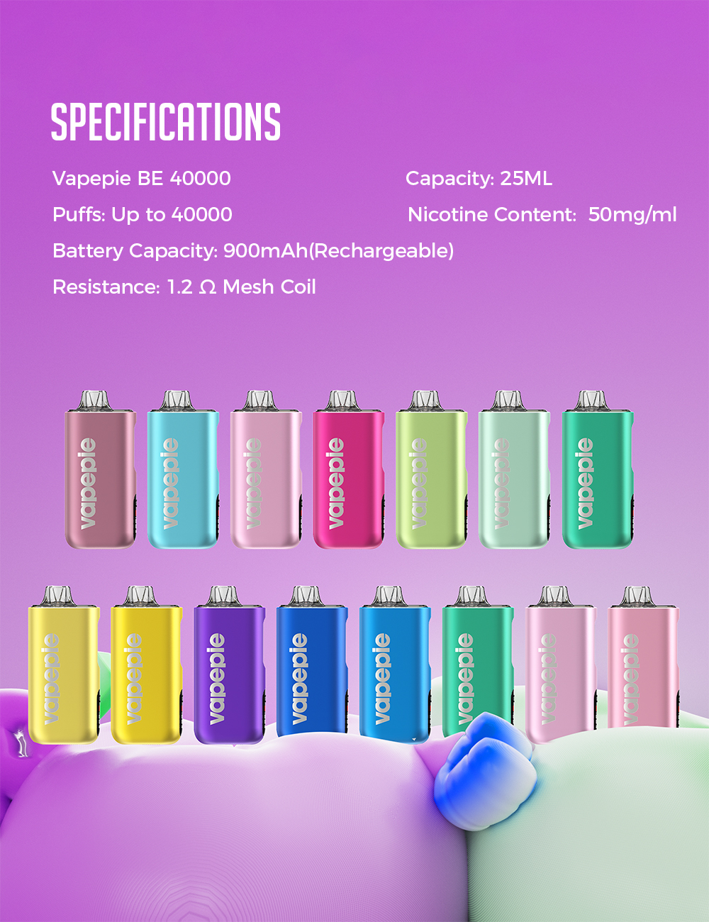 Wewnętrzna podw&oacute;jna mesh cewka VAPEPIE Max 40000 puff&oacute;w &ndash; intensywny smak i gęsta para