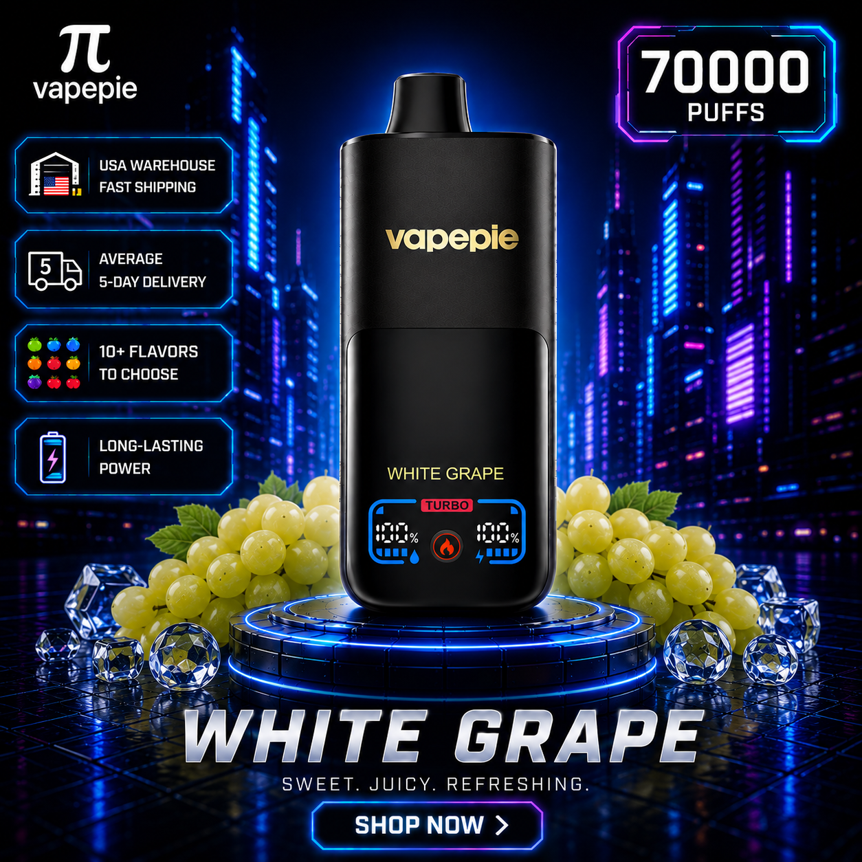 White Grape | 70000 Puffs Rechargeable Disposable Vape