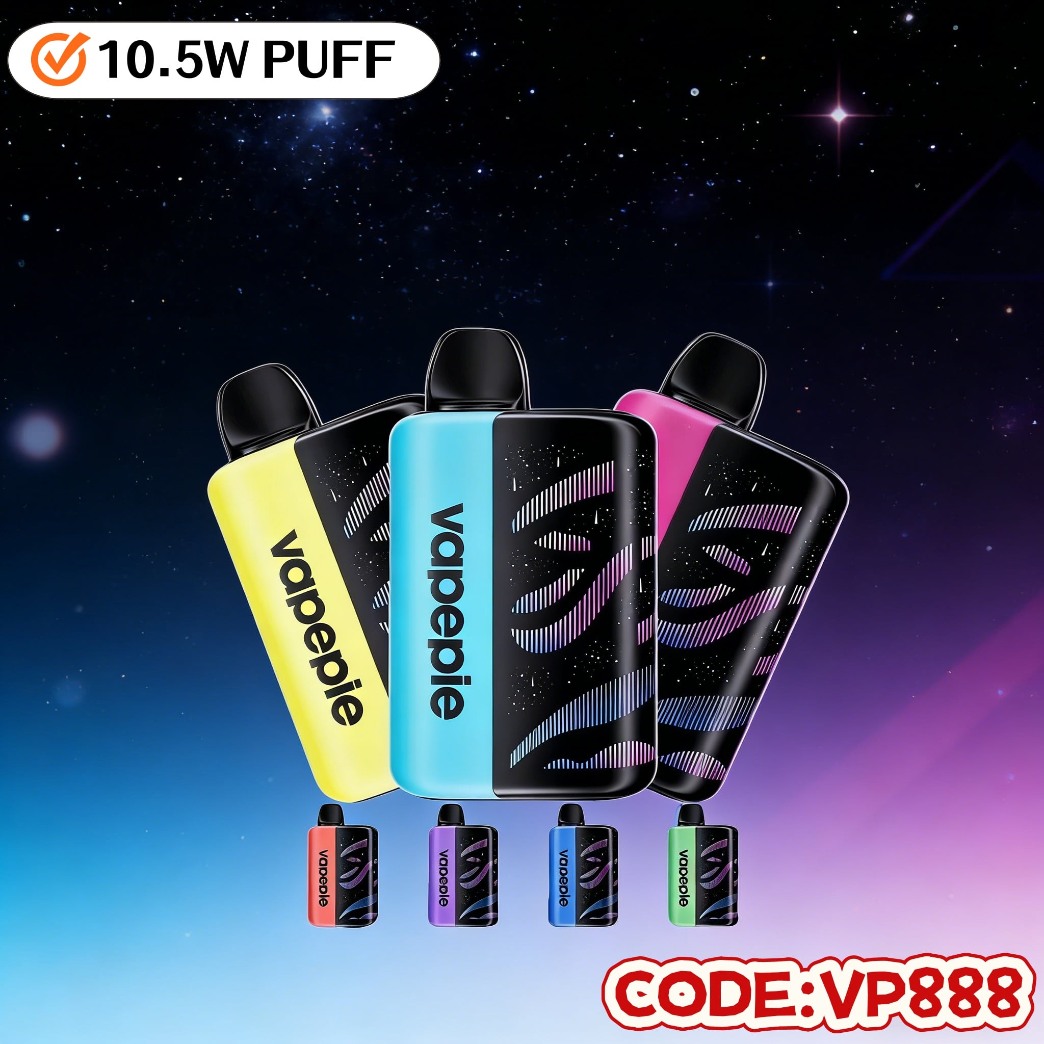 [Max Discount Pack of 3-35000 Puffs] VapePie Galactic Gleam 105000 Puff Disposable Electronic Cigarette - Smart LED Display | Fast Shipping from US Warehouse
