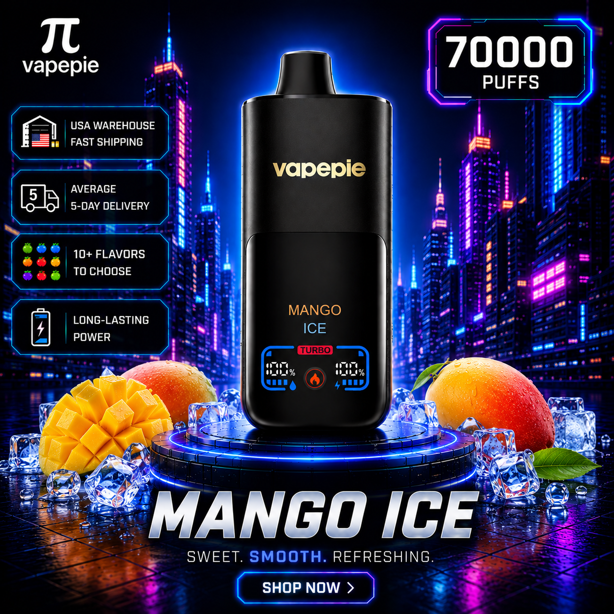 MANGO ICE | 70000 Puffs Rechargeable Disposable Vape