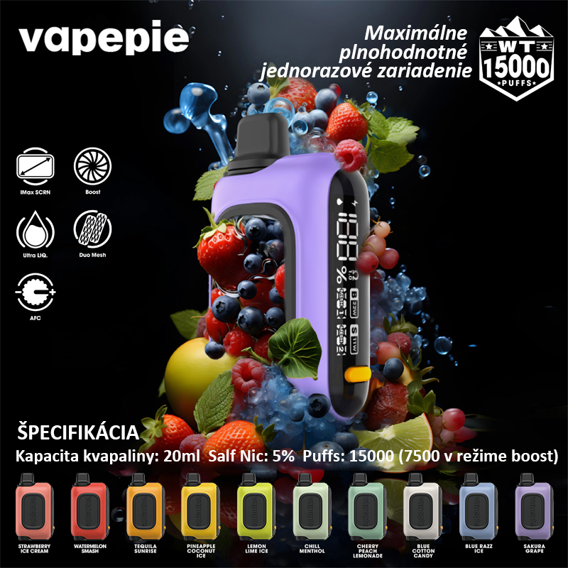 💥Akcia 1+1 ZADARMO!🔥Vapepie RO 15000 Potiahnutí (slukov)  - 10 príchutí