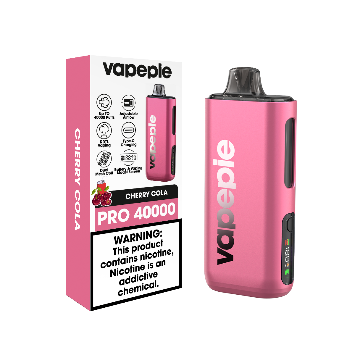 Cola Cerise | PRO | Cigarette électronique jetable rechargeable – 40 000 bouffées