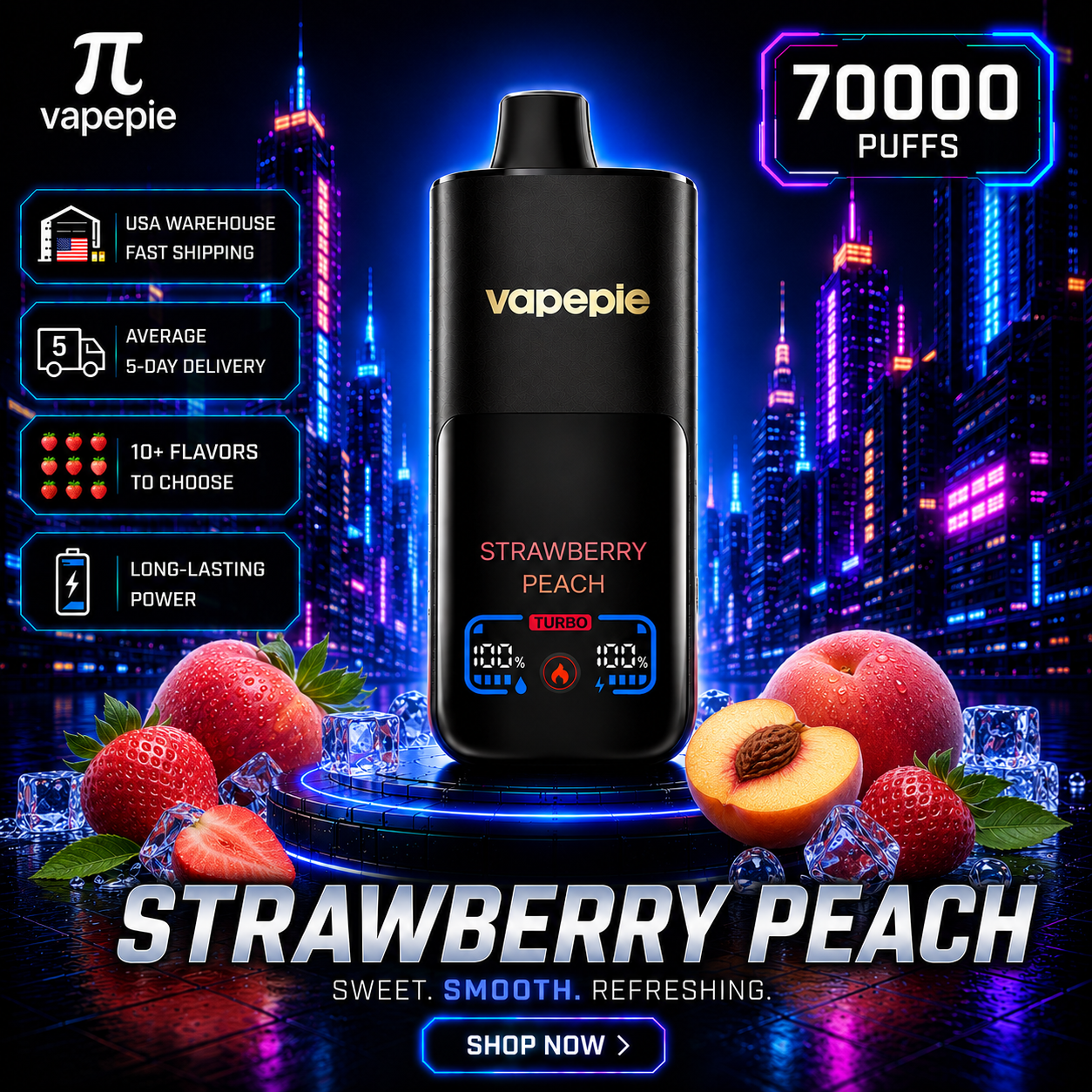 Strawberry Peach | 70000 Puffs Rechargeable Disposable Vape