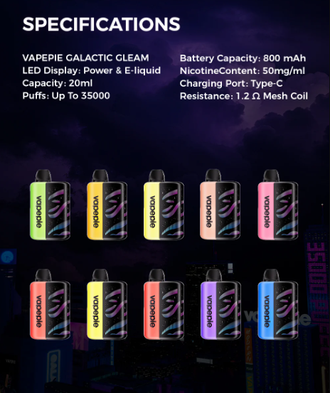 💎Vapepie Galactic Gleam 35000 Puffs - Het nieuwste model met LED-ademlichtdisplay