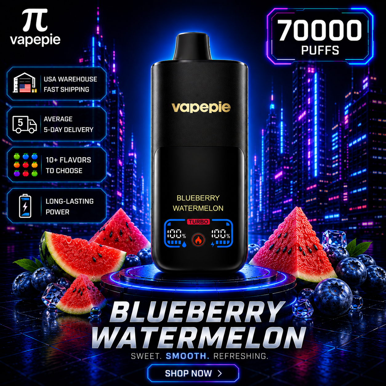Blueberry Watermelon | 70000 Puffs Rechargeable Disposable Vape