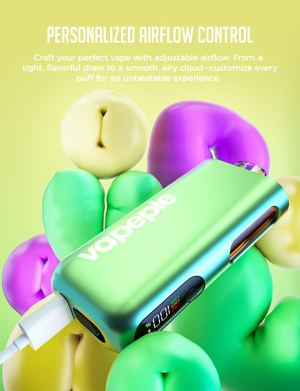 VAPEPIE Max 40000 &scaron;luků s LED displejem ukazuj&iacute;c&iacute;m počet &scaron;luků a stav baterie