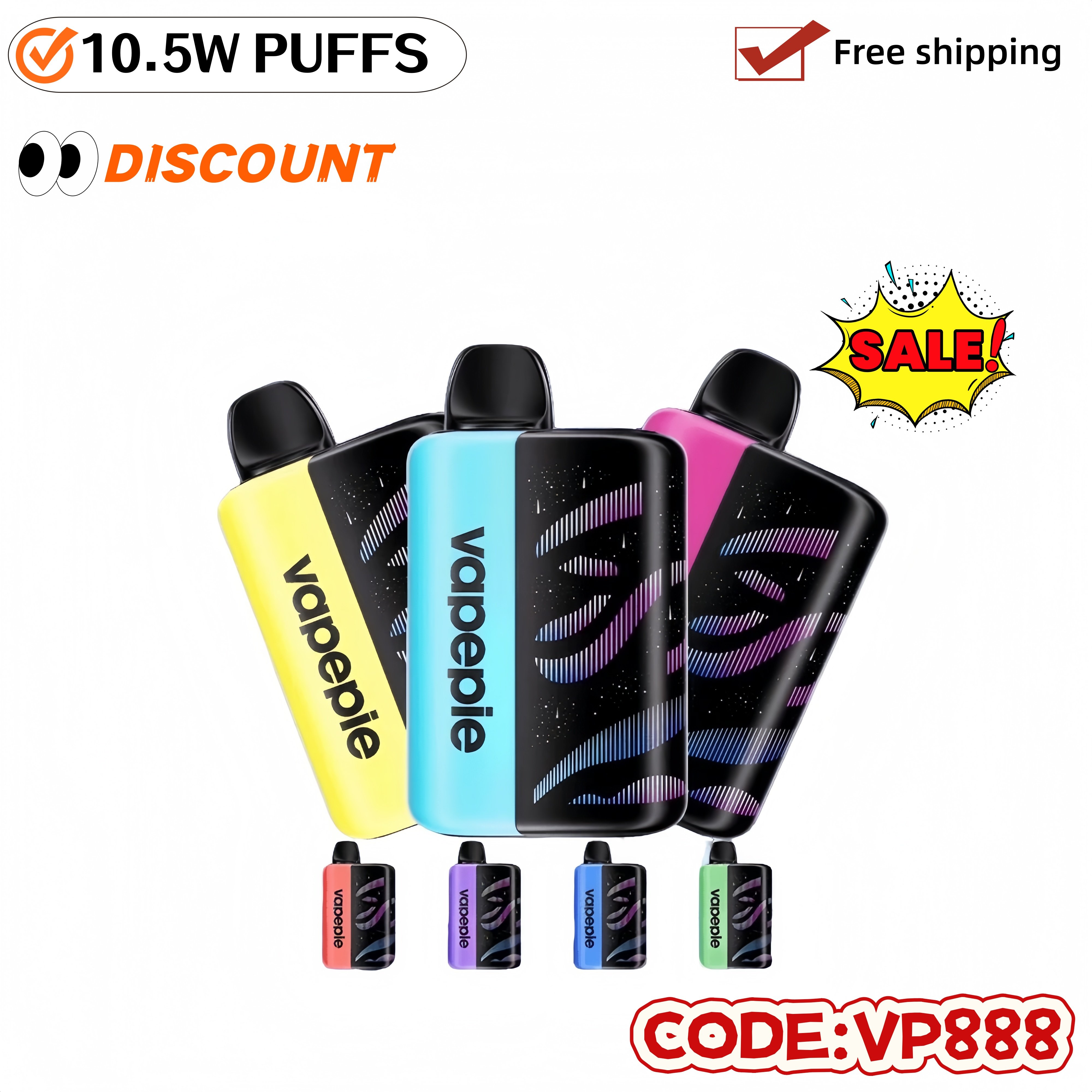 [Max Discount Pack of 3-35000 Puffs] VapePie Galactic Gleam 105000 Puff Disposable Electronic Cigarette - Smart LED Display | Fast Shipping from US Warehouse