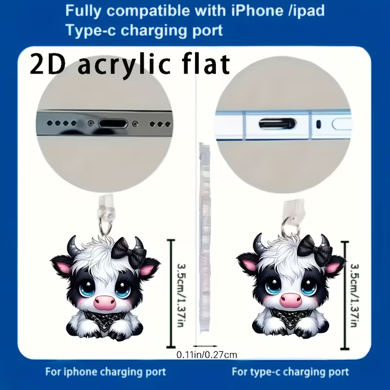 🐮✨ Sparkly Baby Cow Phone Dust Plug Charm
