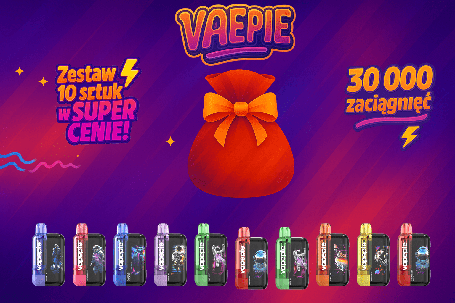Zestaw 10 sztuk w SUPER CENIE!-VAPEPIE Ultra Phantom 30000 WAYS x TK