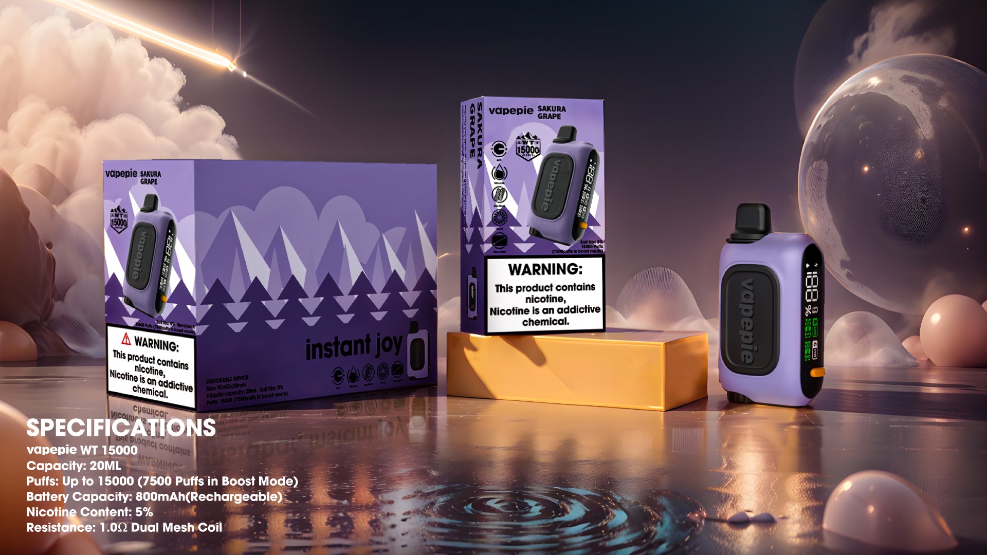 Balení Vapepie RO 15000 šluků – jednorázová e-cigareta 5 mg, 10 příchutí