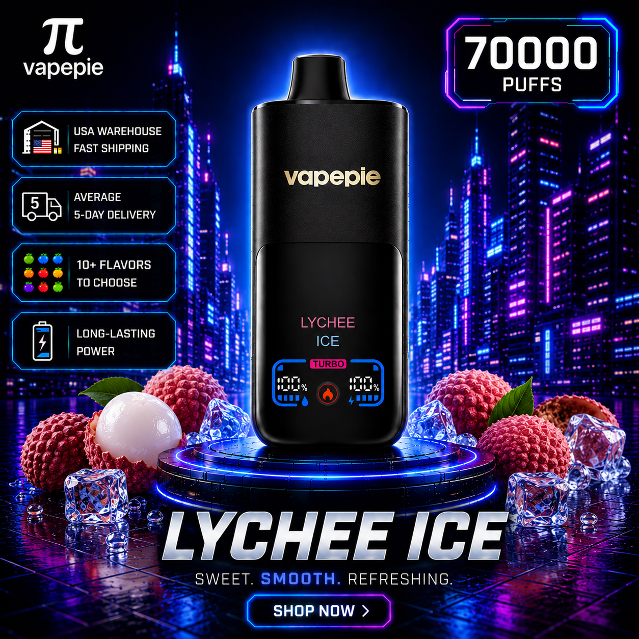 Lychee Ice | 70000 Puffs Rechargeable Disposable Vape