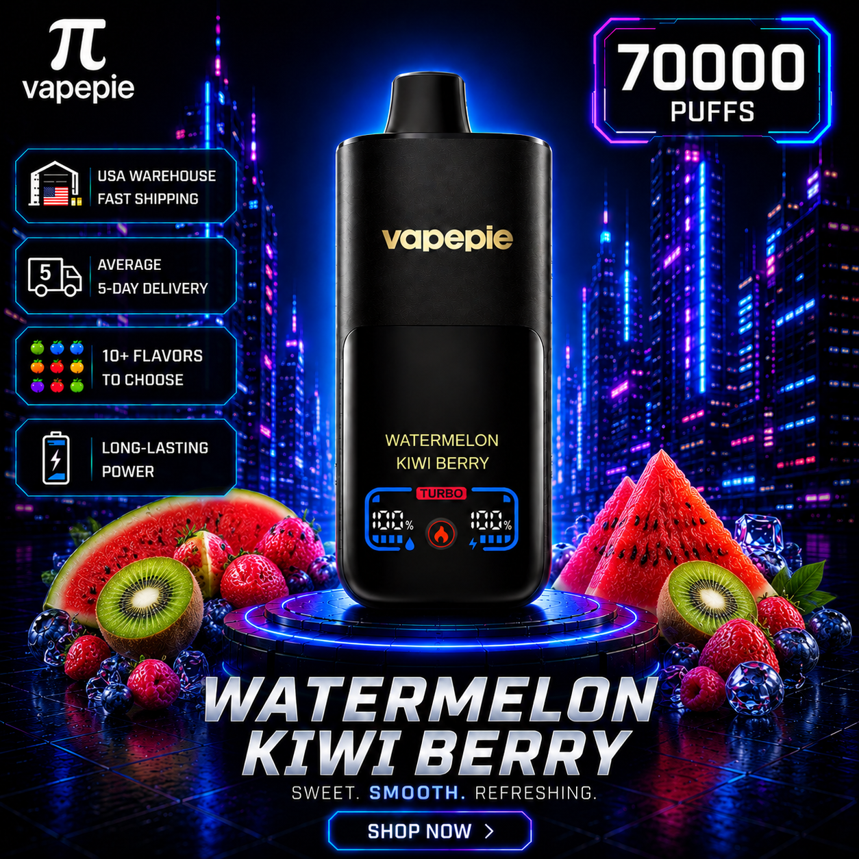Watermelon Kiwi Berry | 70000 Puffs Rechargeable Disposable Vape