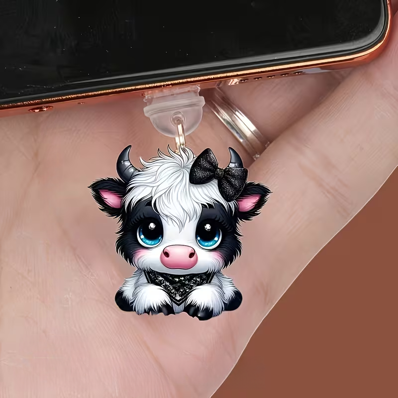 🐮✨ Sparkly Baby Cow Phone Dust Plug Charm