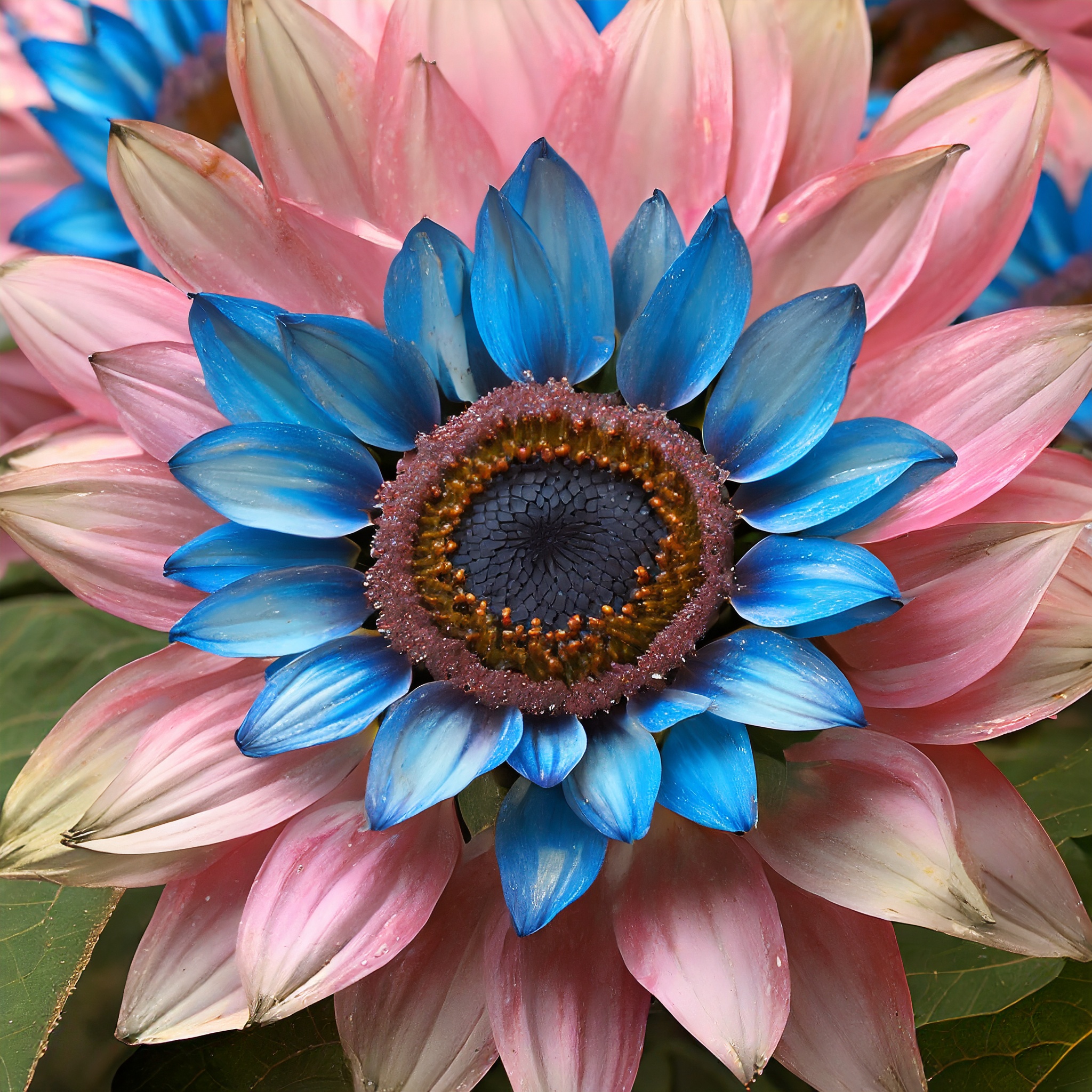 Double-flowered sunflower: blue-pink miracle