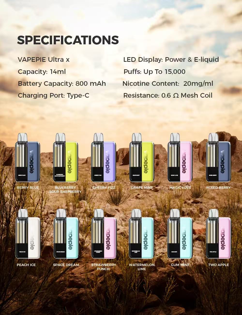 VAPEPIE ULTRA X 15000 PUFFS – CHOOSE QUANTITY