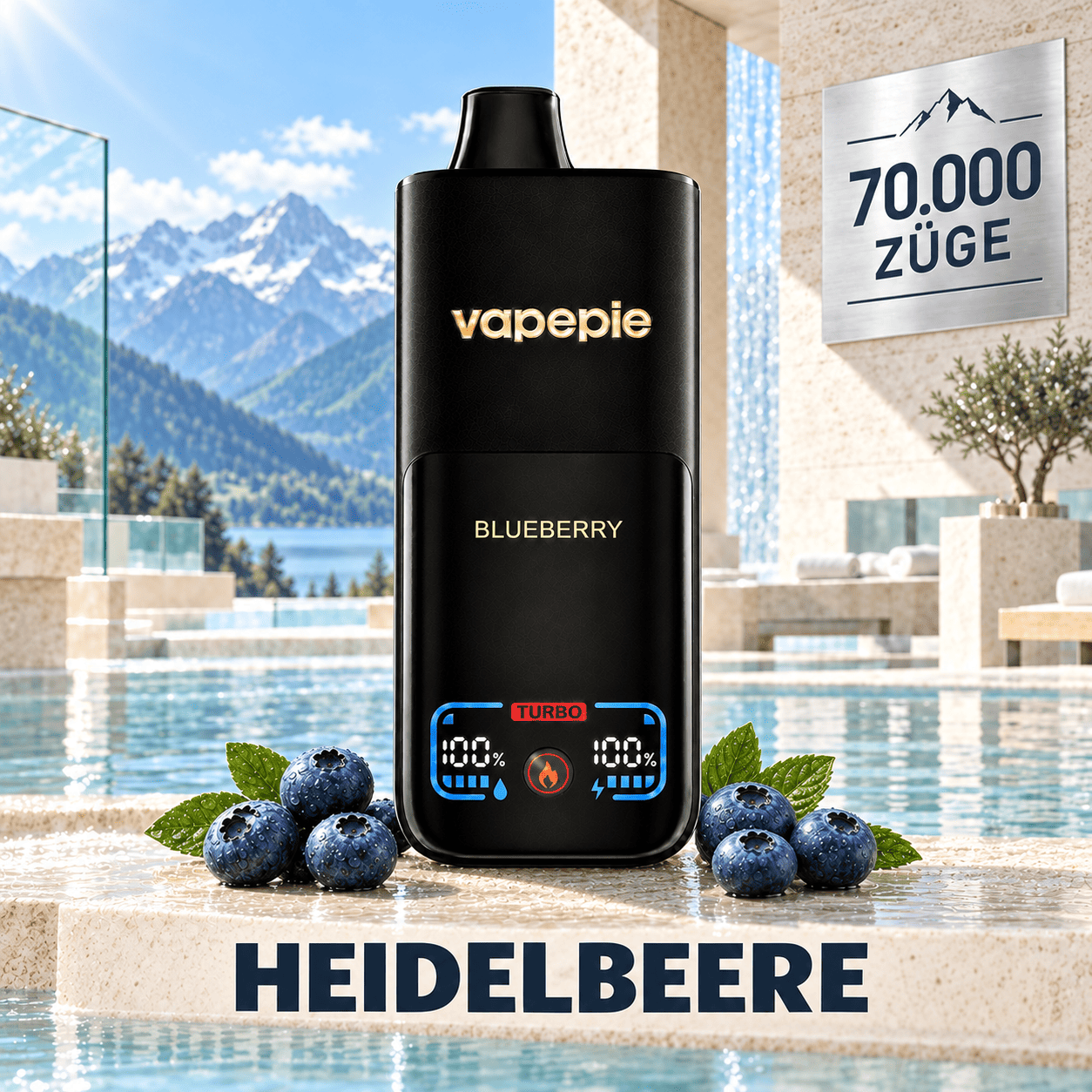 Vapepie Mega 70 000 Züge – wiederaufladbare elektronische Zigarette, verfügbar und speicherbar