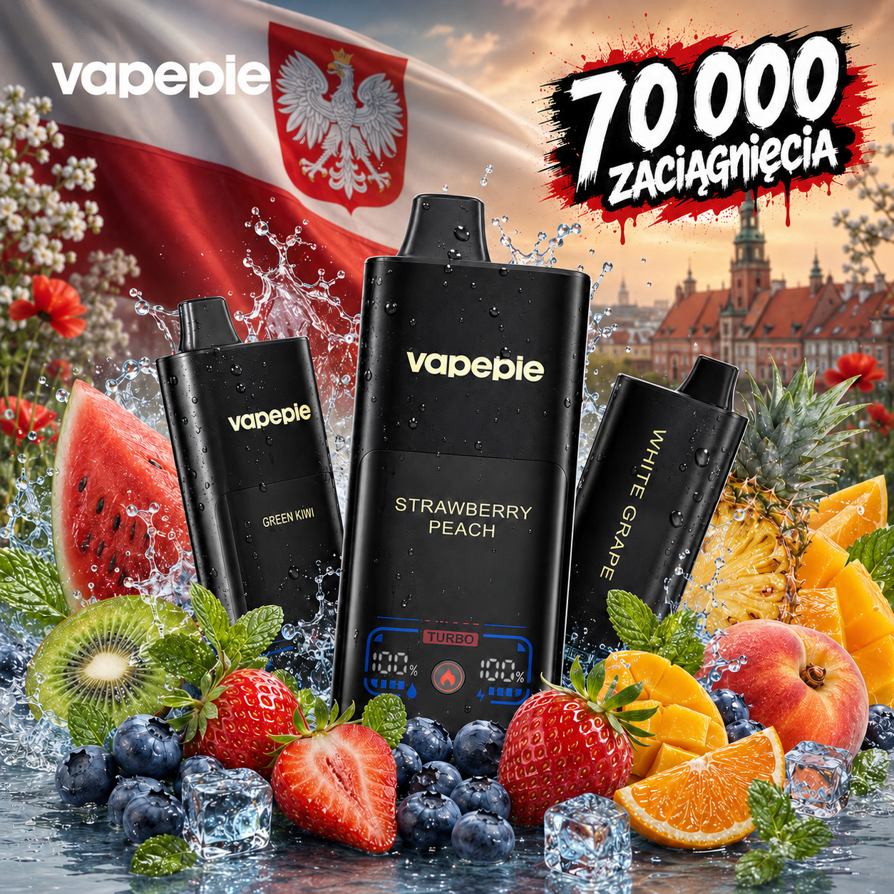 ⭐⭐⭐⭐⭐VAPEPIE MEGA 70000 Puffów - Jednorazowy E-Papieros Akcja