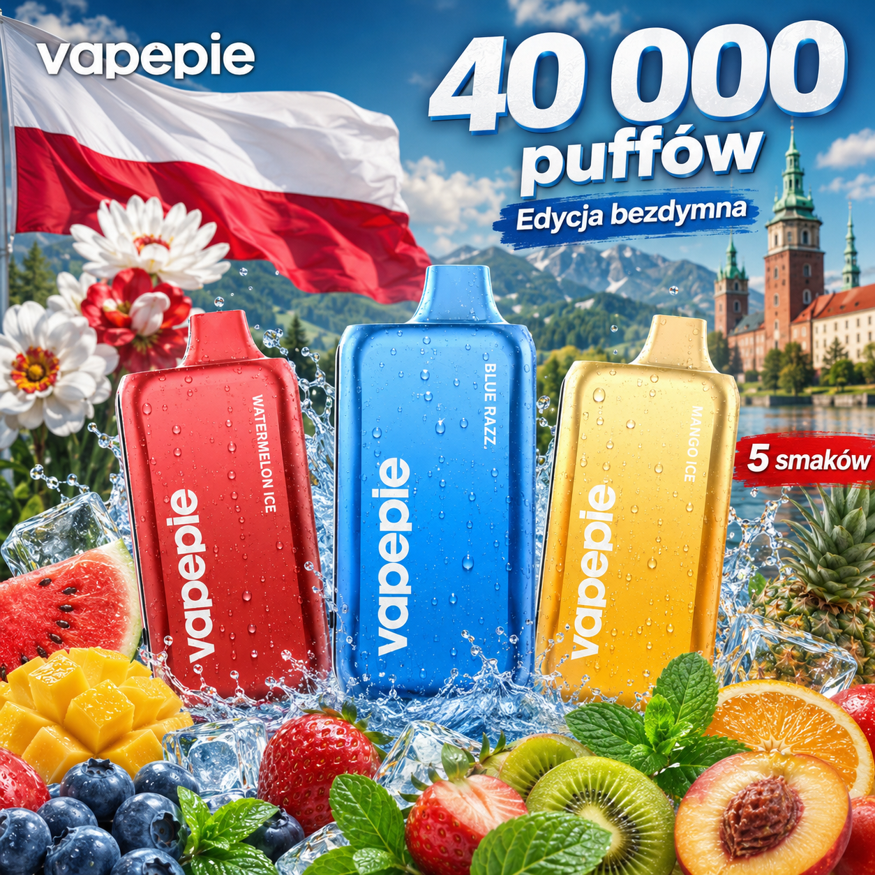 ⭐⭐⭐VAPEPIE GHOST AIR 40000 Puffów🌳 (Nowoczesny design – możliwość ukrywania dymu)