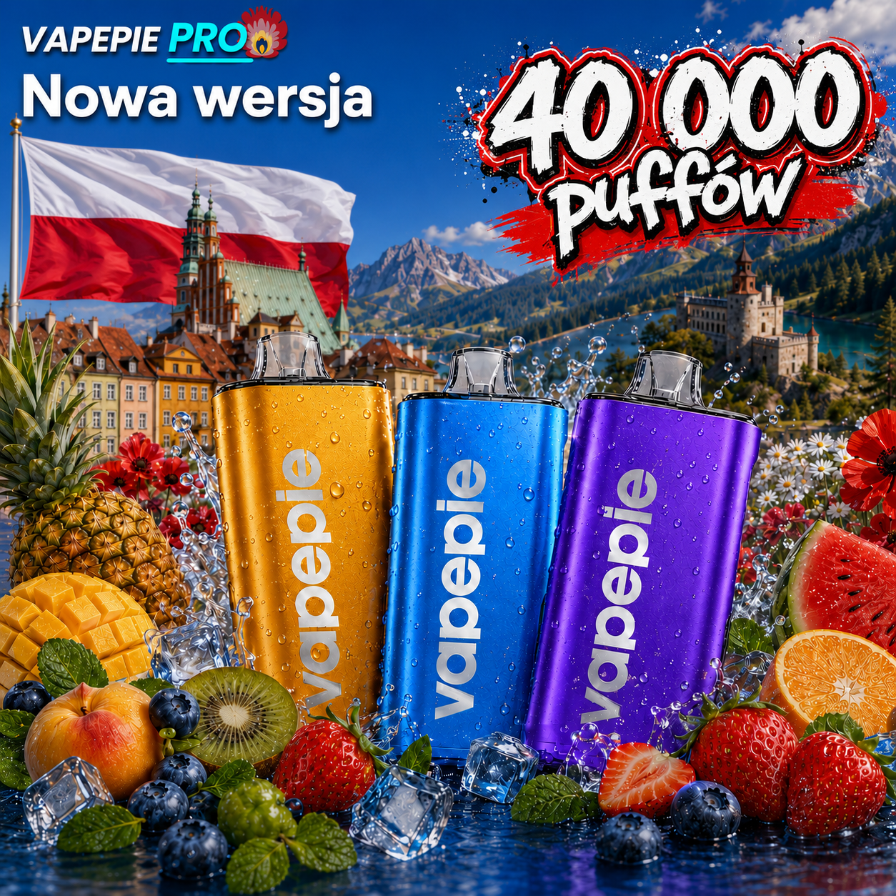 ⭐⭐⭐⭐⭐ VAPEPIE Max 40000 PRO - ulepszony jednorazowy e-papieros o większej pojemności i silikonowym ustnikiem