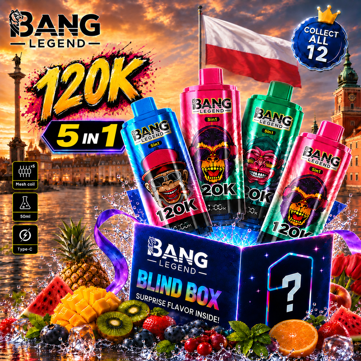🎁3 szt. Mystery Box – Bang Legend vape 120 000 Puffów