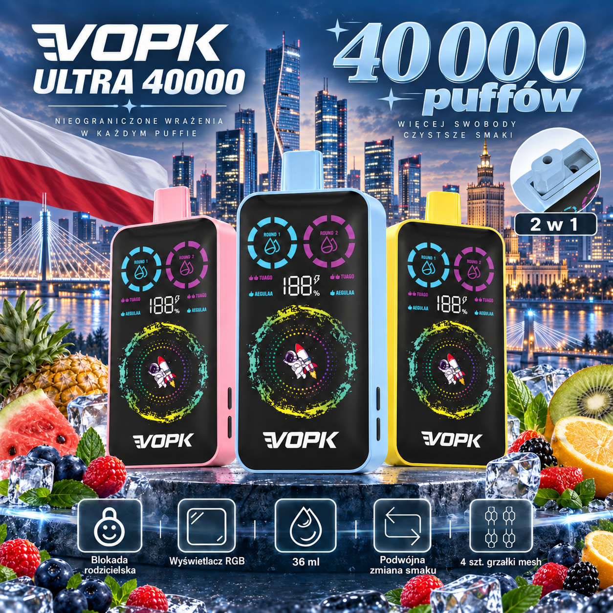 VOPK ULTRA 40 000 puffów – smaki 2 w 1 | 2%