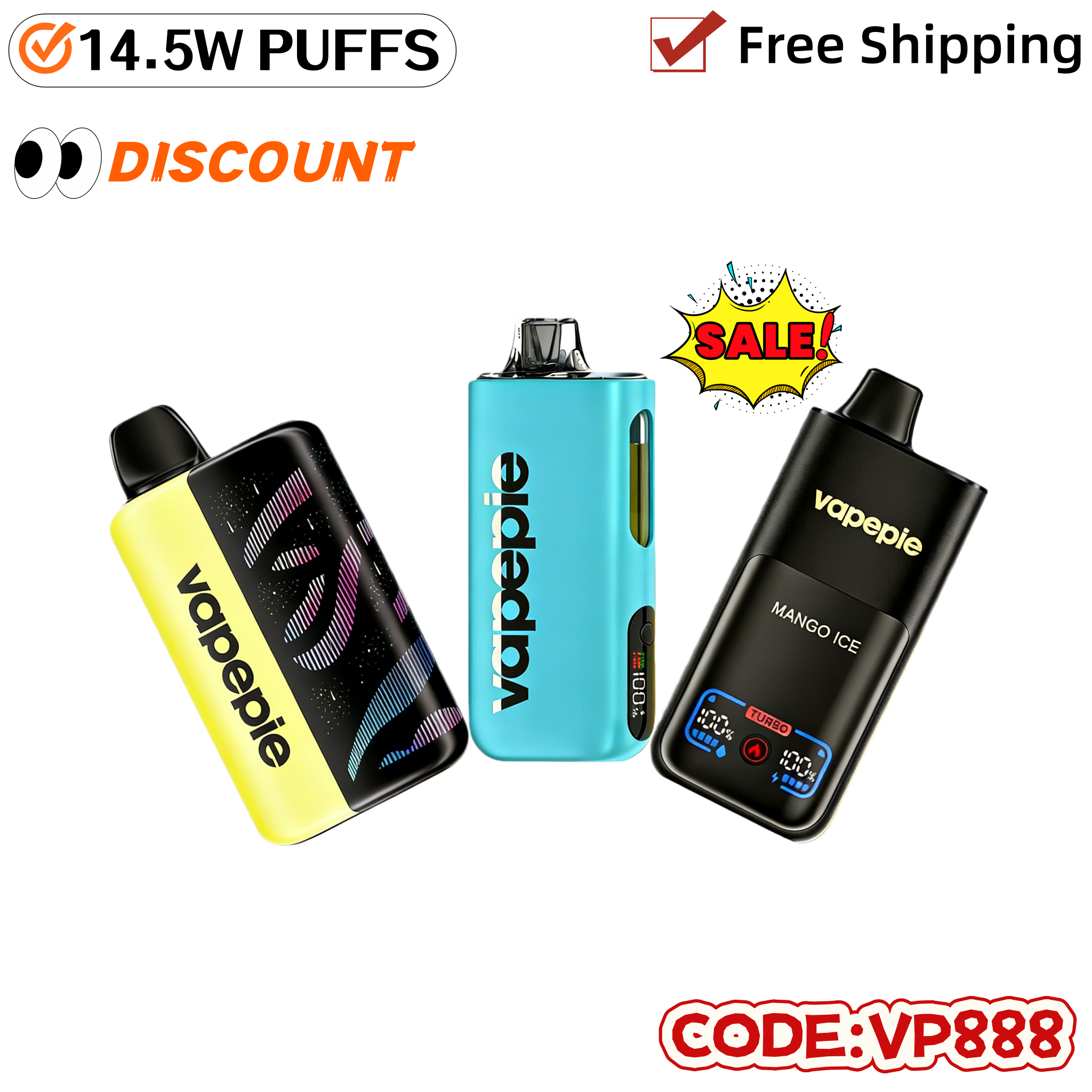[Affordable 3-pack - 35,000 puffs-40,000 puffs-70,000 puffs] VAPEPIE 145000 Puffs Max Cloud Max Run Disposable Vape