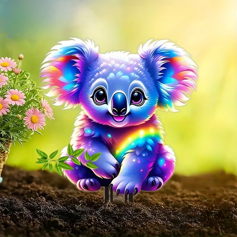 🌈🐨 Rainbow Koala Garden Stake Decoration