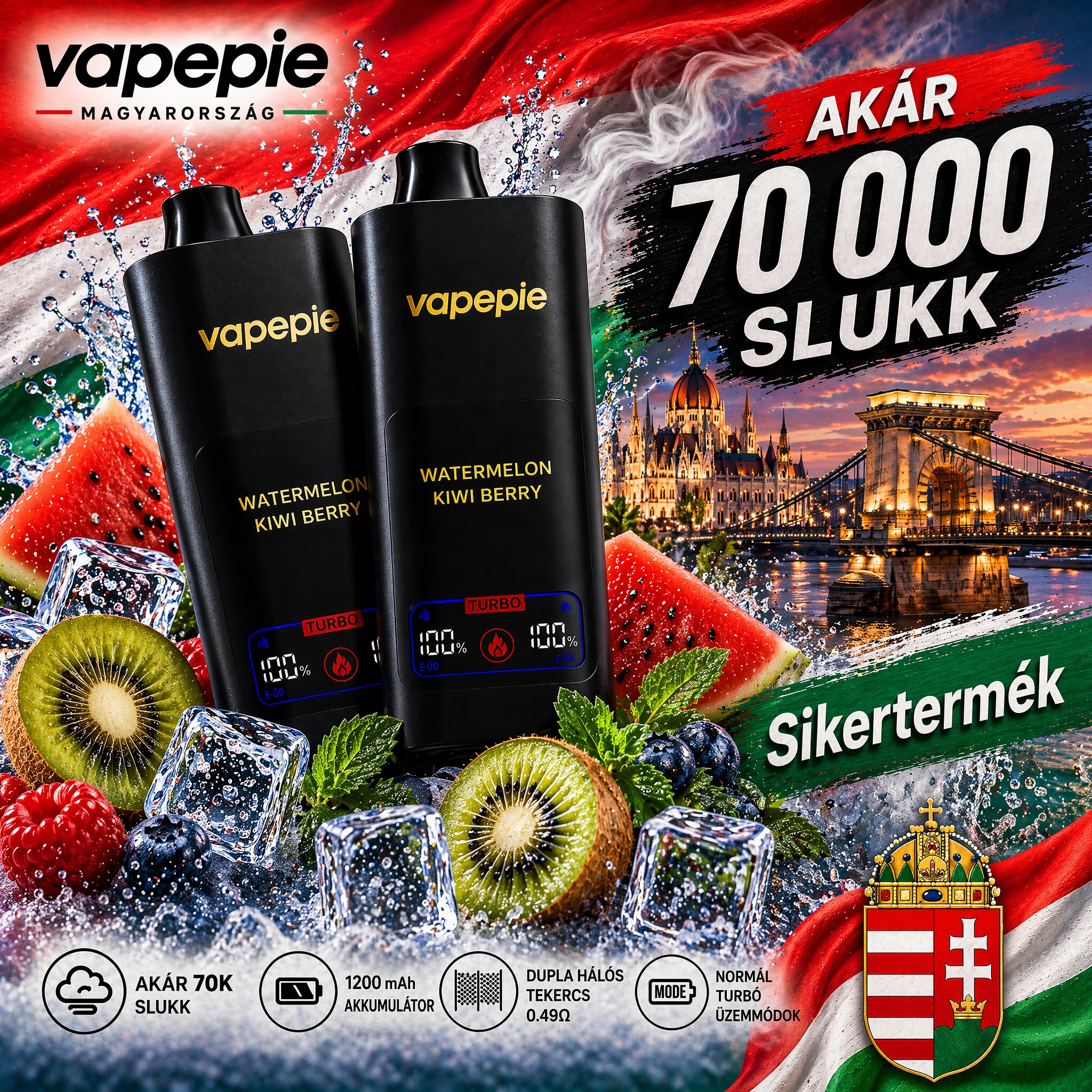 VAPEPIE Mega 70 000 Slukk – Obrovská oblaka a dlouhotrvající výkon