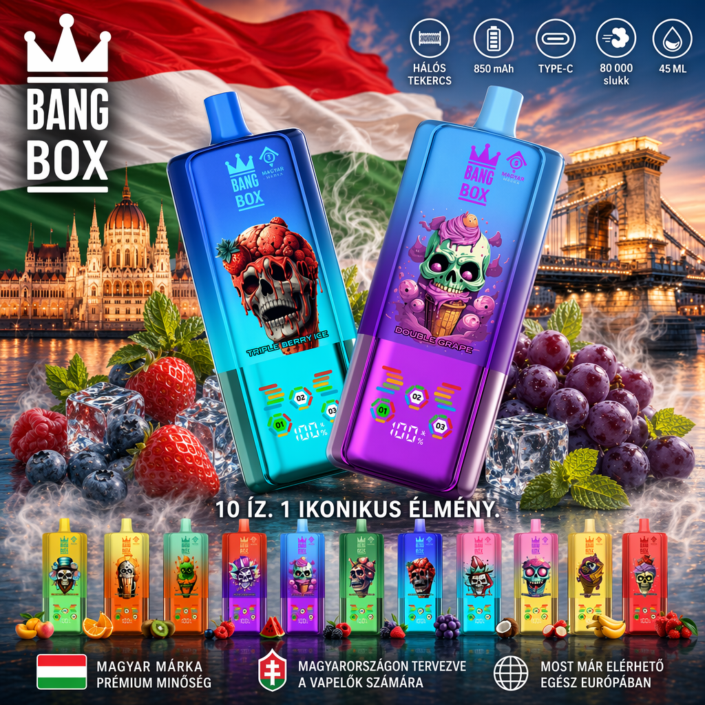 (🔥MA -50% AKCIÓ!) 💥BANG BOX 80 000 Slukk – 3 az 1-ben ízváltós eldobható vape