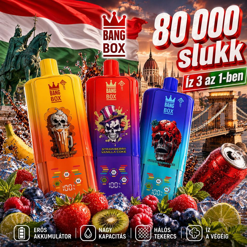 (🔥MA -50% AKCIÓ!) 💥BANG BOX 80 000 Slukk – 3 az 1-ben ízváltós eldobható vape