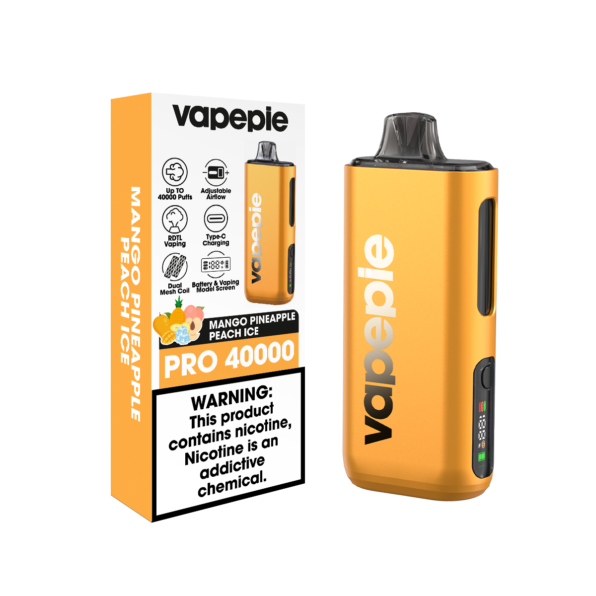 Mangue Ananas Pêche Glacée | PRO | Cigarette électronique jetable rechargeable – 40 000 bouffées