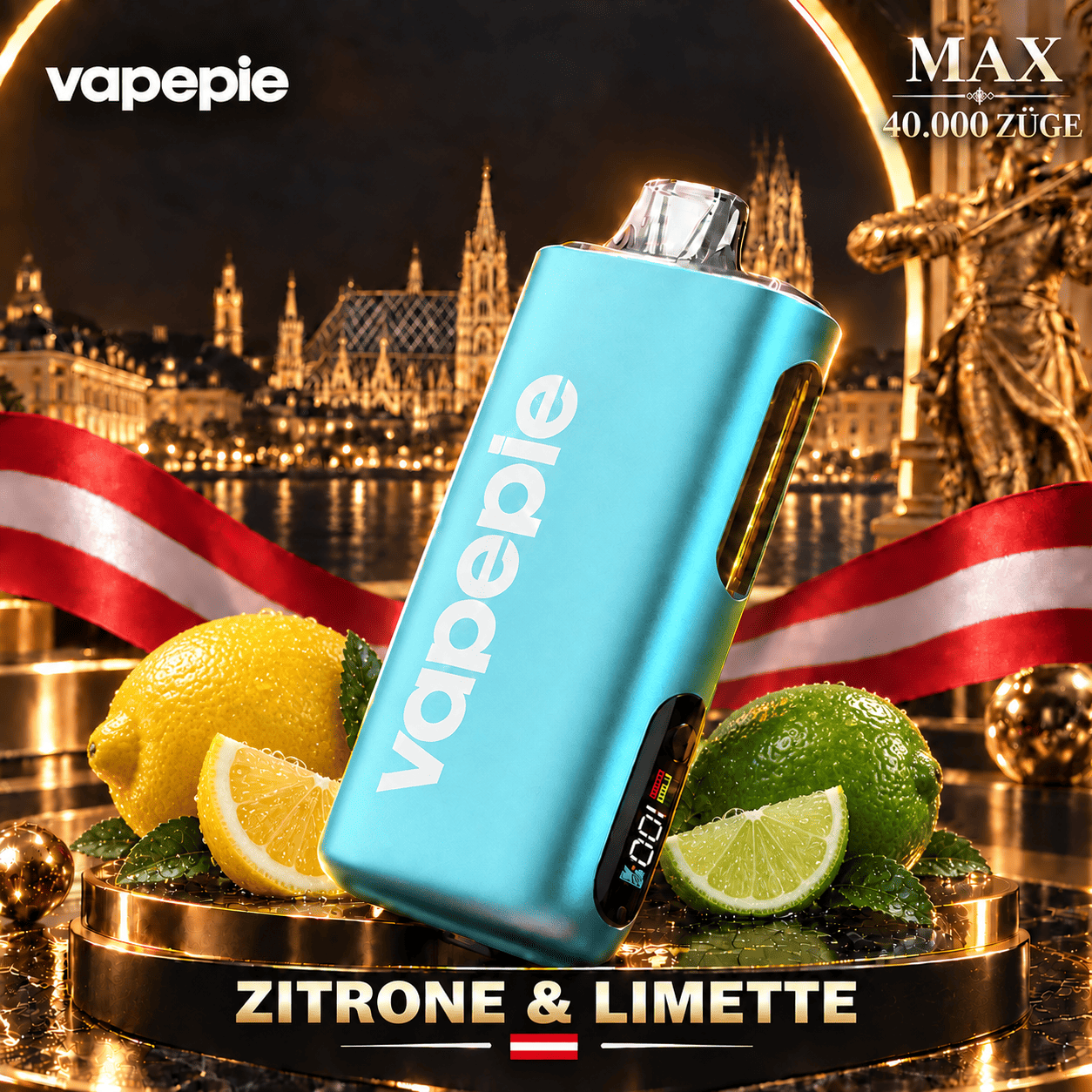 Vapepie Max 40 000 Züge – wiederaufladbare, wiederaufladbare elektronische Zigarette, verfügbar und speicherbar