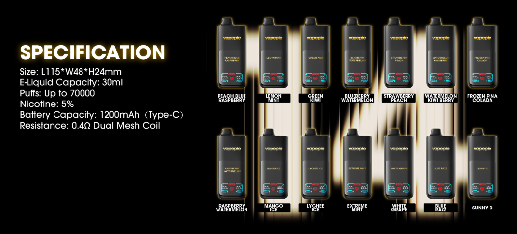 VAPEPIE Mega 70000 ŠLUKŮ – Obří oblaka a dlouhotrvající výkon