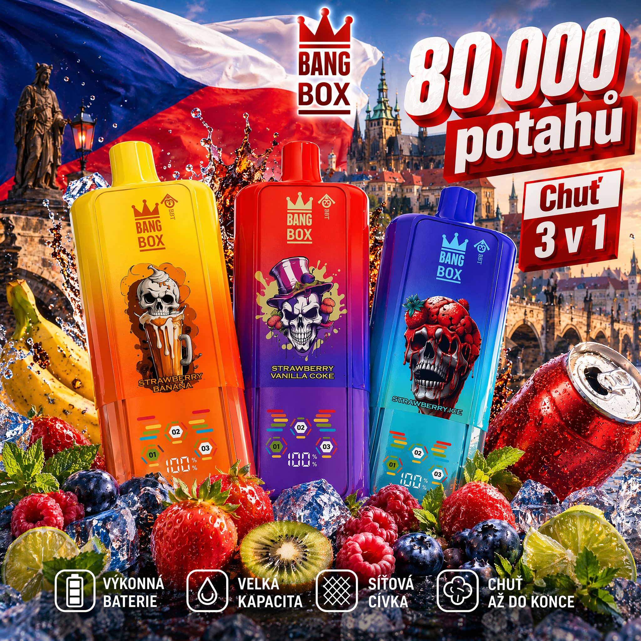 💥BANG BOX 80 000 potahů – jednorázové vape 3 v 1 s příchutí