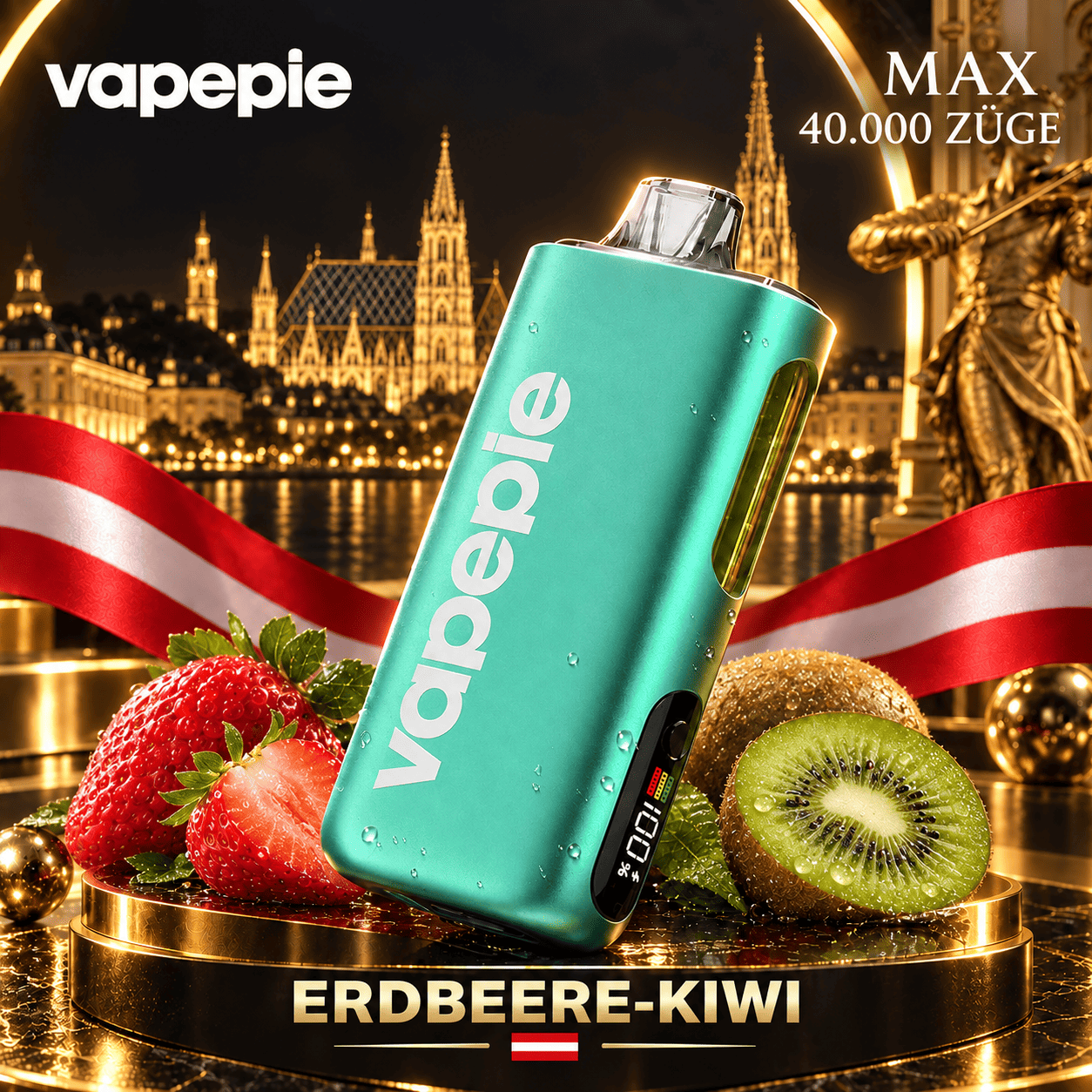 Vapepie Max 40 000 Züge – wiederaufladbare, wiederaufladbare elektronische Zigarette, verfügbar und speicherbar