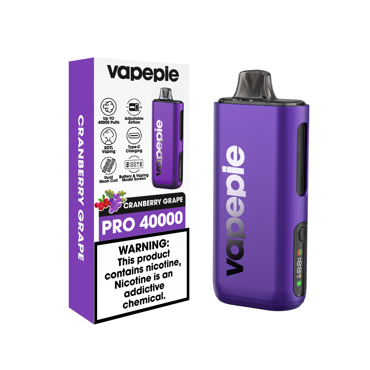 Canneberge Raisin | PRO | Cigarette électronique jetable rechargeable – 40 000 bouffées