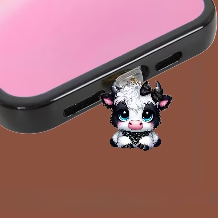 🐮✨ Sparkly Baby Cow Phone Dust Plug Charm