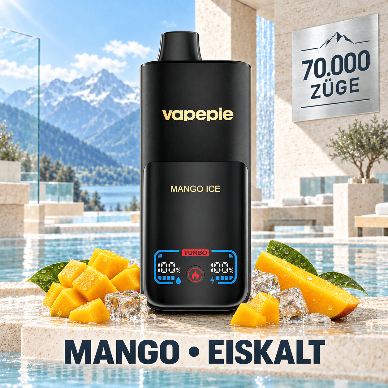 Vapepie Mega 70 000 Züge – wiederaufladbare elektronische Zigarette, verfügbar und speicherbar
