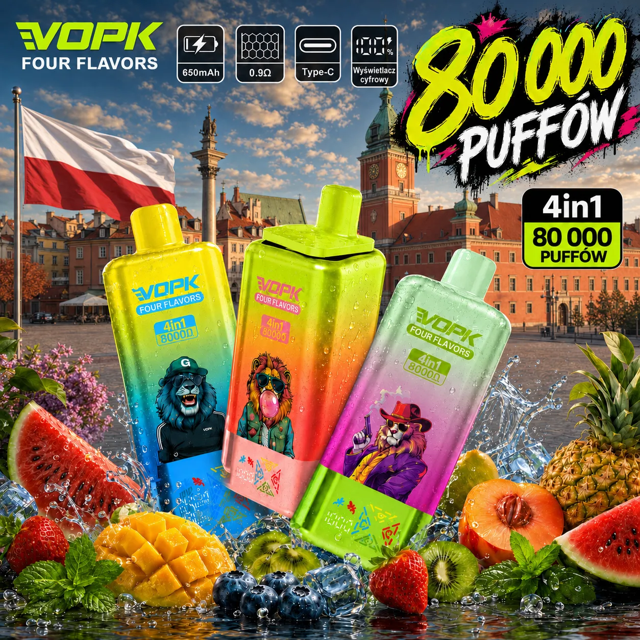 Najsilniejszy upgrade! VOPK Cztery smaki 80 000 puffów 2% | Jednorazowy vape 4w1
