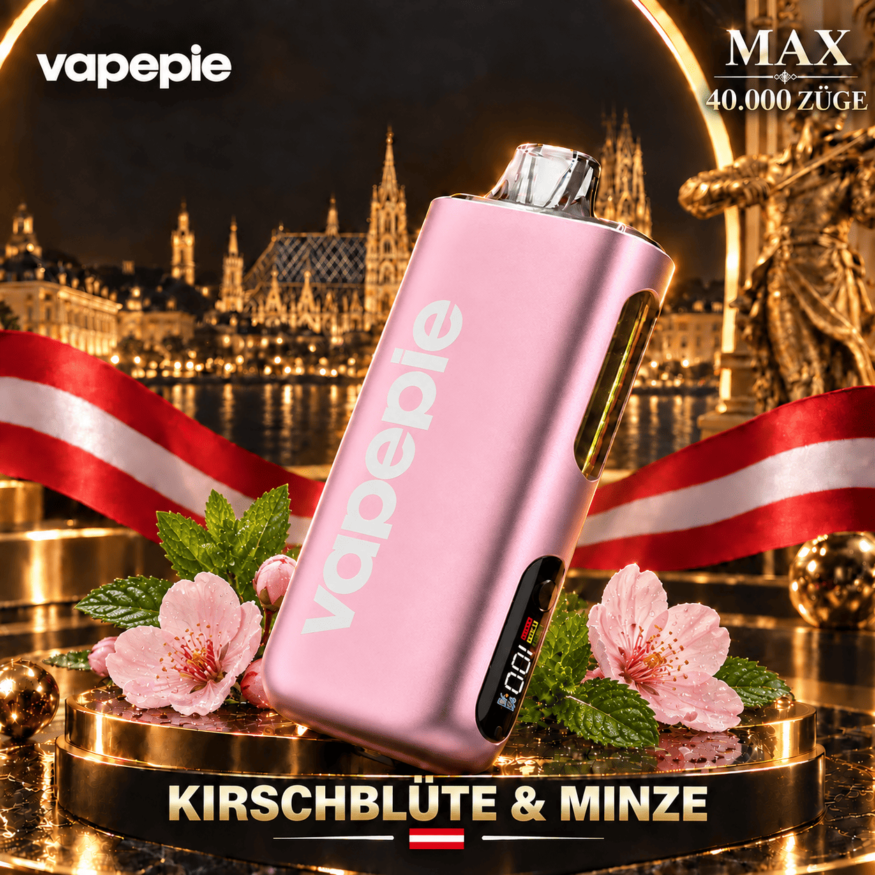 Vapepie Max 40 000 Züge – wiederaufladbare, wiederaufladbare elektronische Zigarette, verfügbar und speicherbar