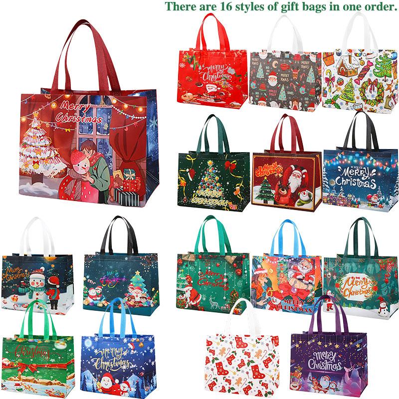 16PCS Christmas Gift Bags With Assorted Patterns