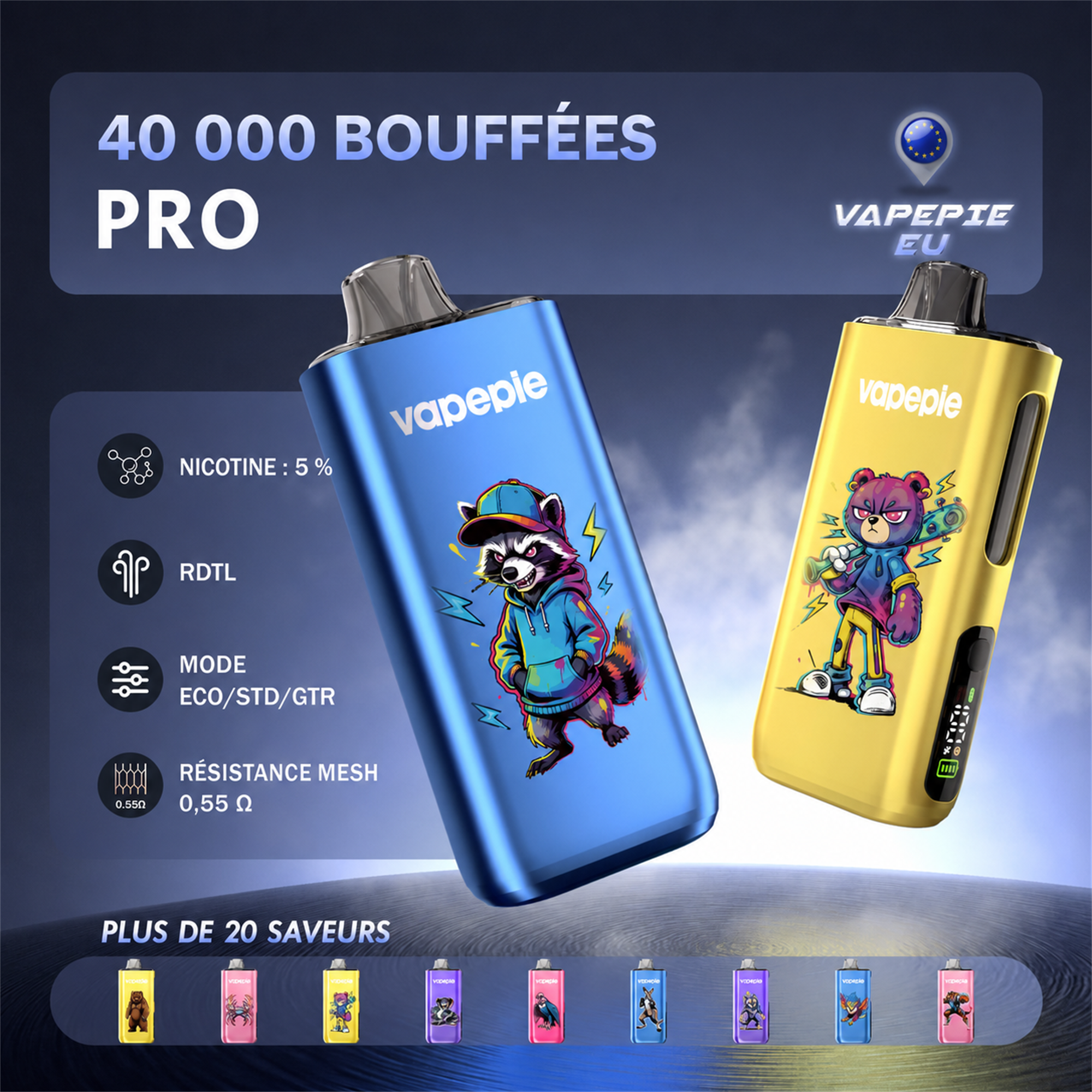 🔥 NEU: Vapepie Pro Upgrade – 40.000 Züge | 0,55-Ω-Mesh-Coil | 3 Leistungsmodi