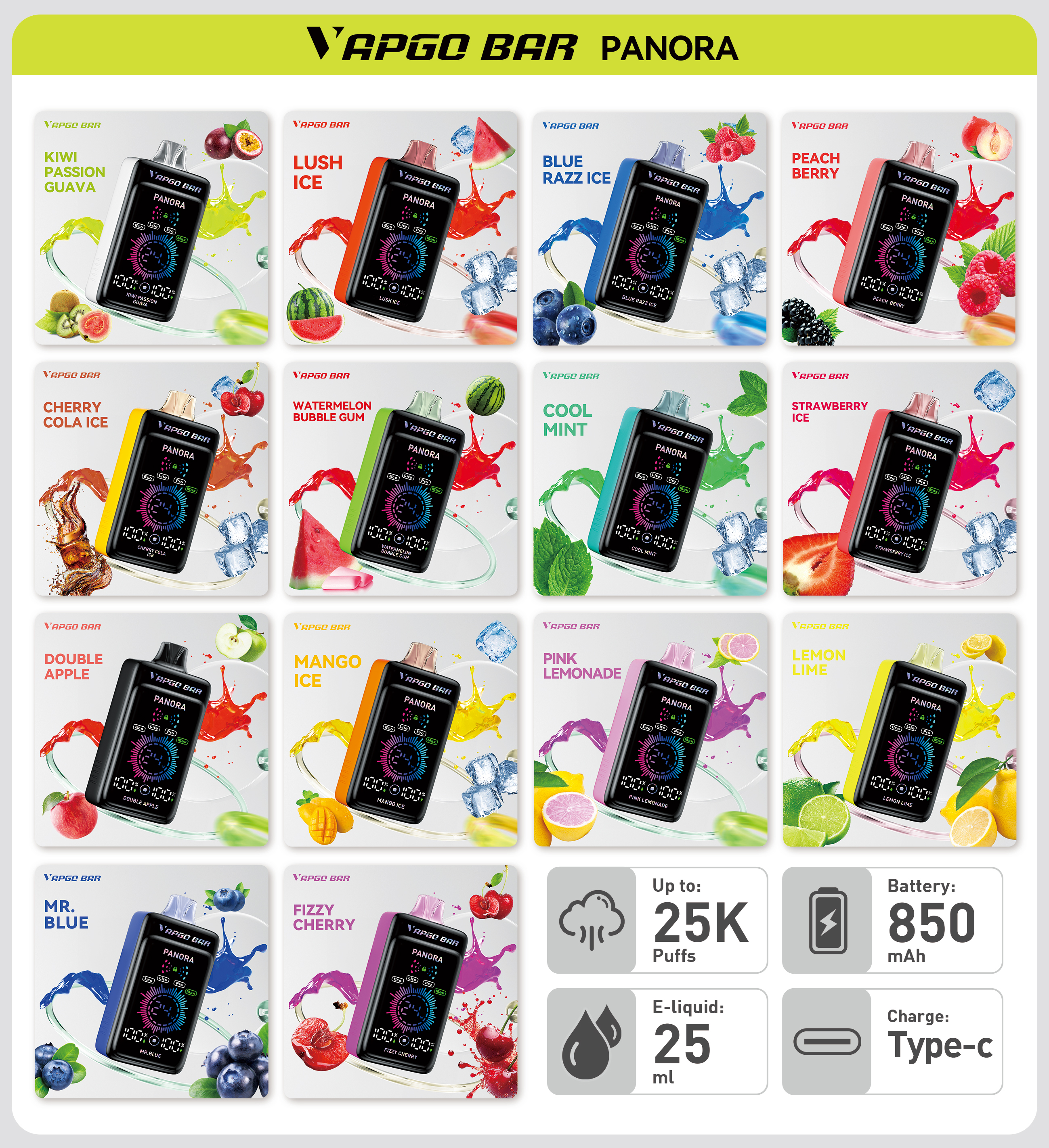 （Elfogyott）👇Válassza ki a kedvenc ízét✨Vapgobar Panora 25000 PUFFS