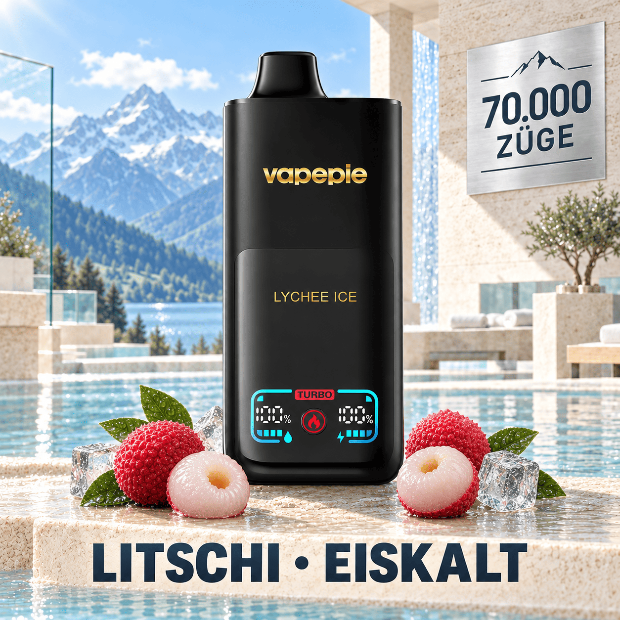 Vapepie Mega 70 000 Züge – wiederaufladbare elektronische Zigarette, verfügbar und speicherbar