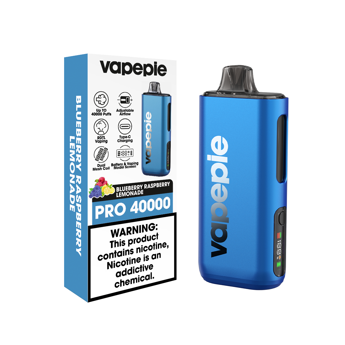 Limonade Myrtille-Framboise | PRO | Cigarette électronique jetable rechargeable – 40 000 bouffées