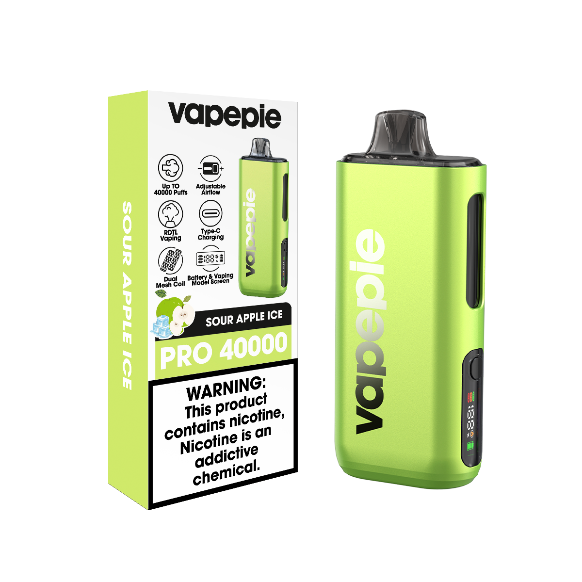 Pomme Acidulée Glacée | PRO | Cigarette électronique jetable rechargeable – 40 000 bouffées