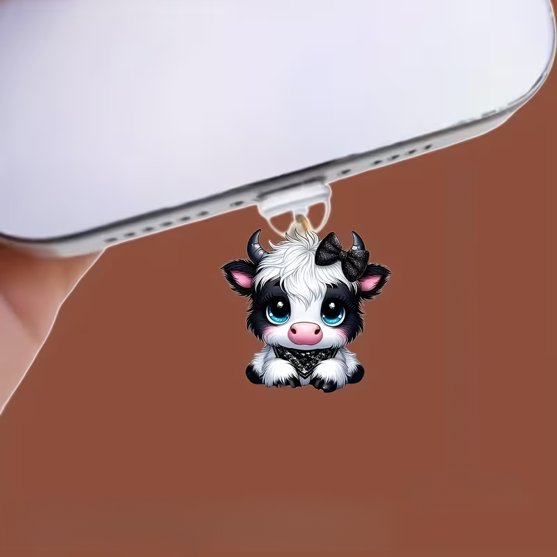 🐮✨ Sparkly Baby Cow Phone Dust Plug Charm