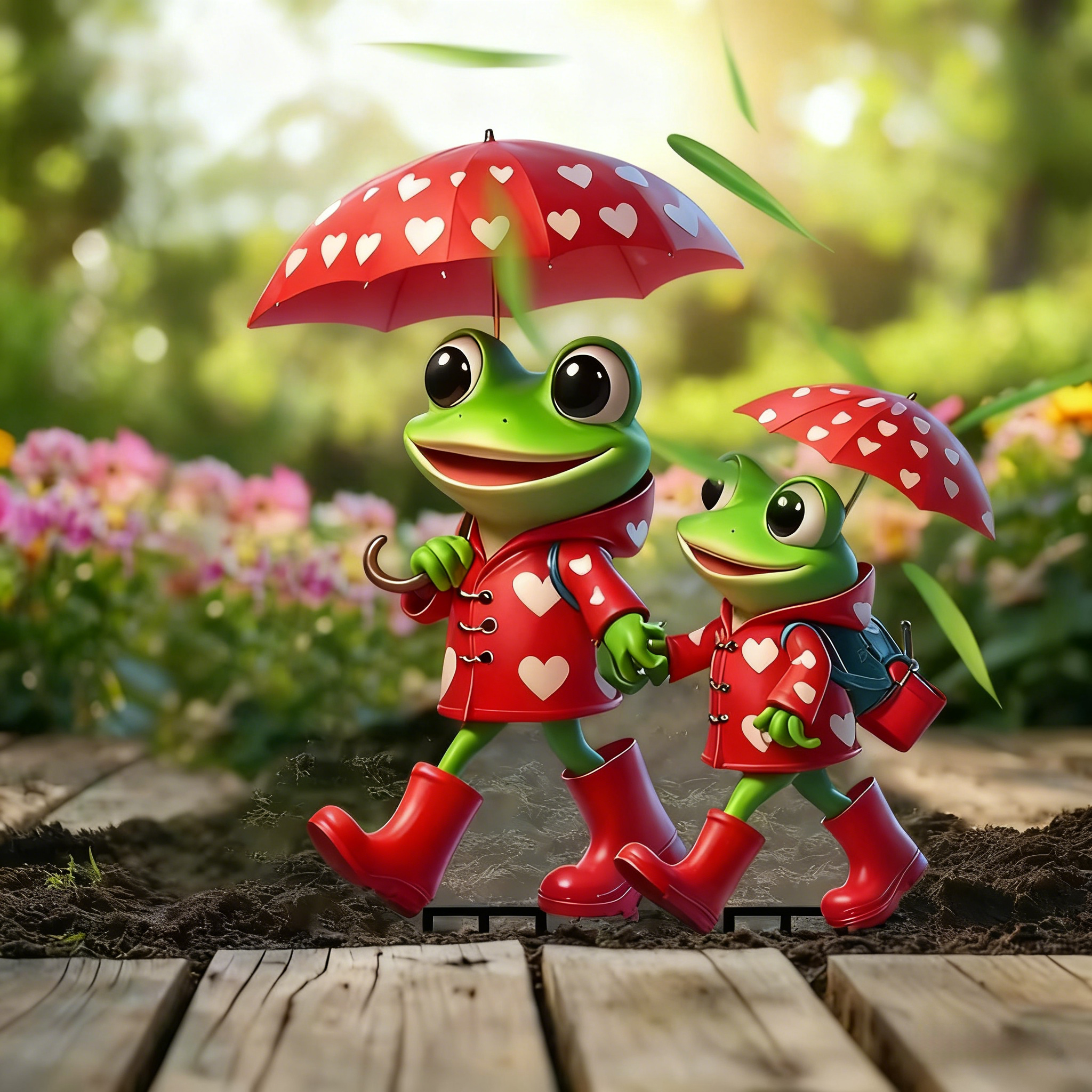 🐸💞 Rainy Day Froggy Duo Garden Stake Decoration