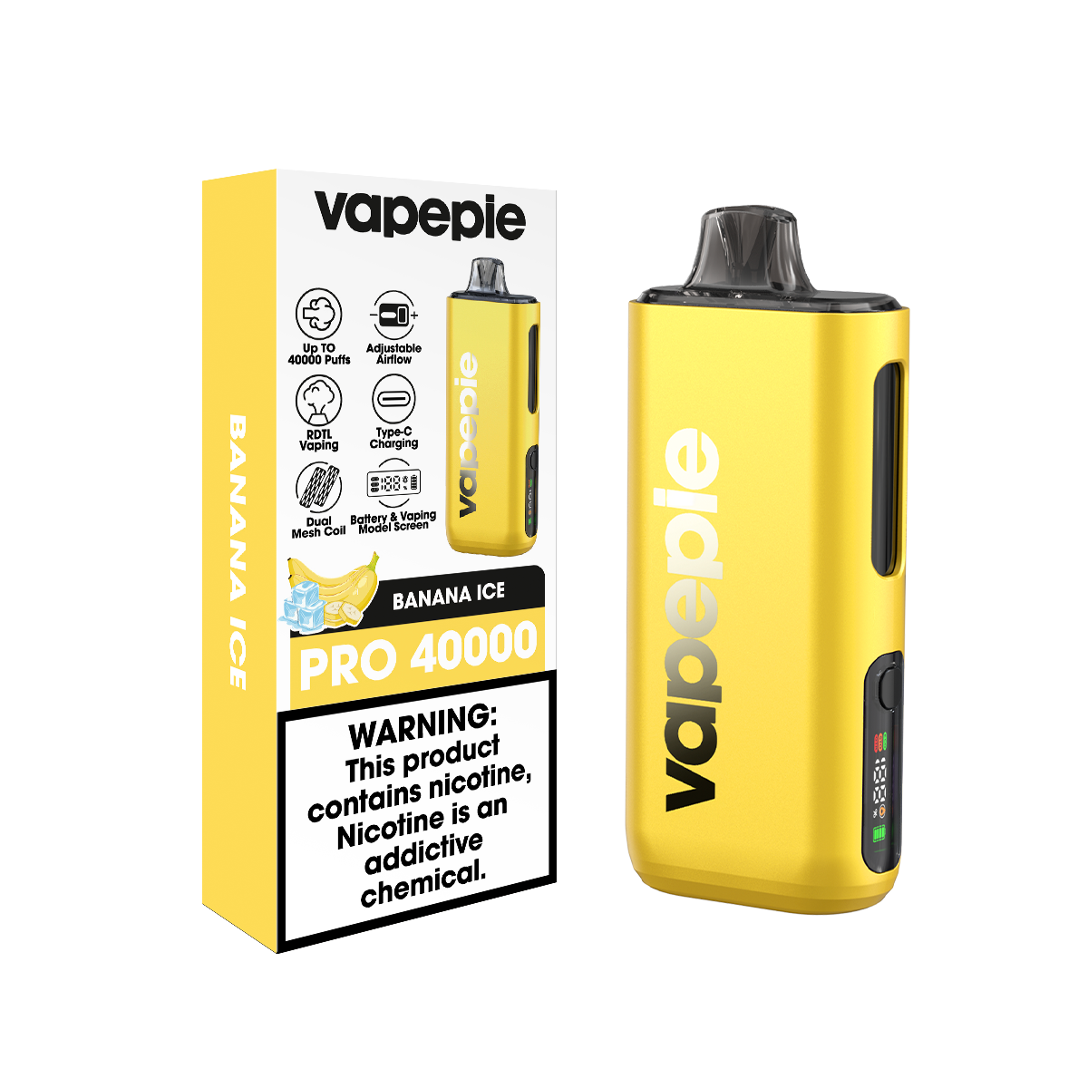 Banane Glacée | PRO | Cigarette électronique jetable rechargeable – 40 000 bouffées